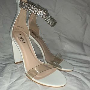 White studded heels